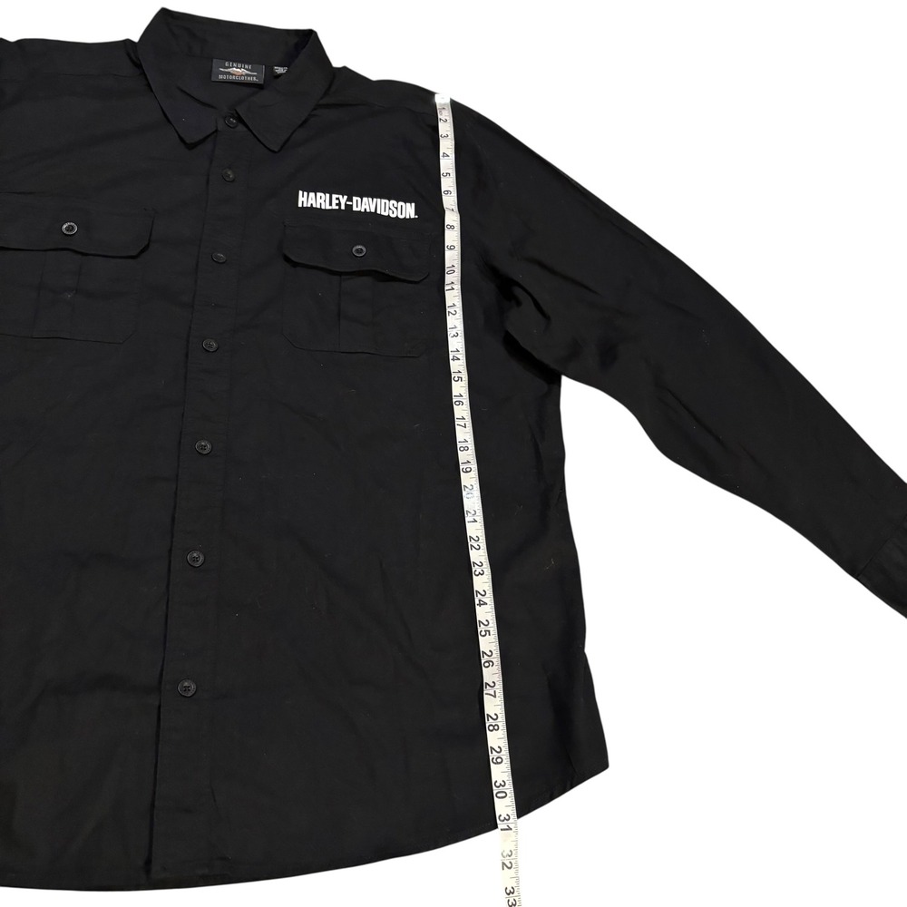 Harley-Davidson Mens 2XL Black Button Up Work Shirt Number 1 Graphic Long Sleeve - Picture 8 of 9